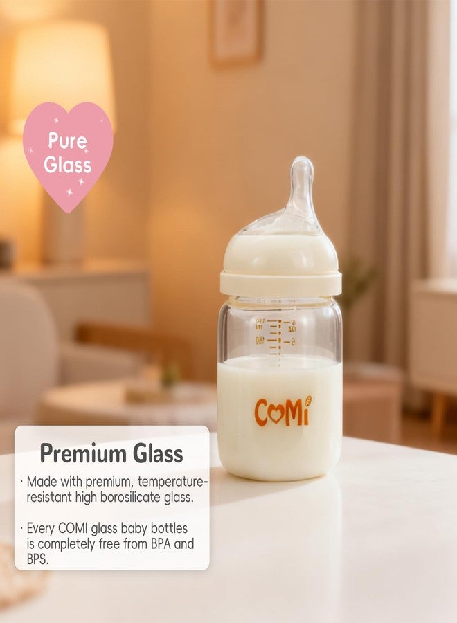 COMI Natural Glass Baby Bottles for Breastfeeding Babies,Newborn Anti-Colic Baby Bottle Set with Slow Flow Nipple,0-3 Months,BPA-Free,6 oz,2 Pack - Image 2